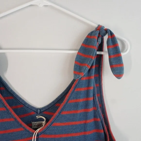 Faherty Florence Dress XS Indigo Dyed Brenton Stripe Tie Strap Sleeveless NWT - Picture 2 of 9